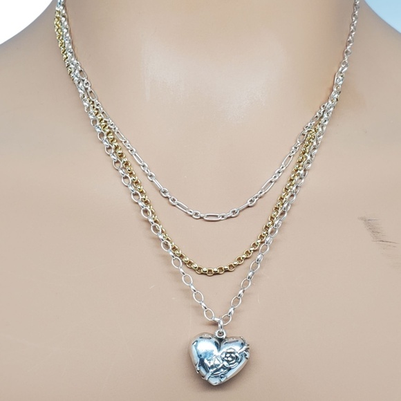 Sterling Silver Two Tone Layered Heart Shape Pendant Necklace #21291 - Picture 1 of 9